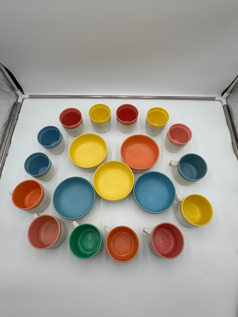 Vintage Cornish Thermo Serv MCM Bowl Cup Set Colorful Chicago USA